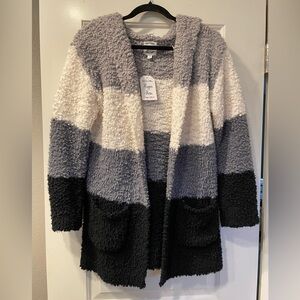 Soft open cardigan, tricolor,  with hood NWT